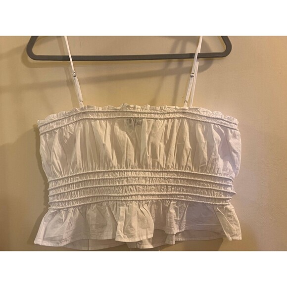 Madewell Women's Size L White Smocked Button-Front Top in Poplin NEW - Picture 6 of 8